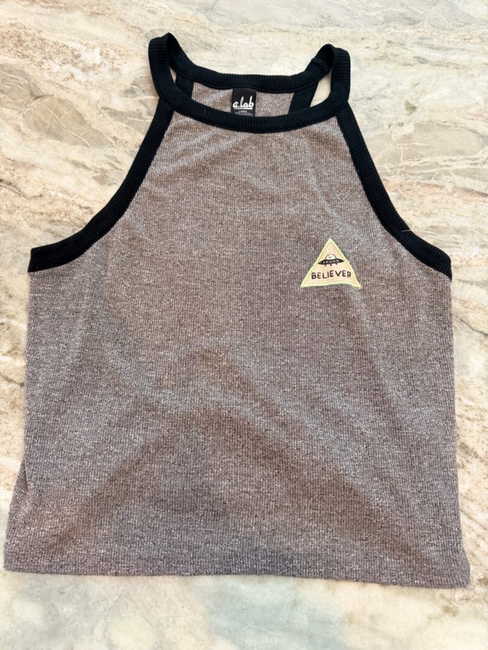 A Lab UFO Believer Tank Top Large Halter High Neck Ribbed Graphic Top